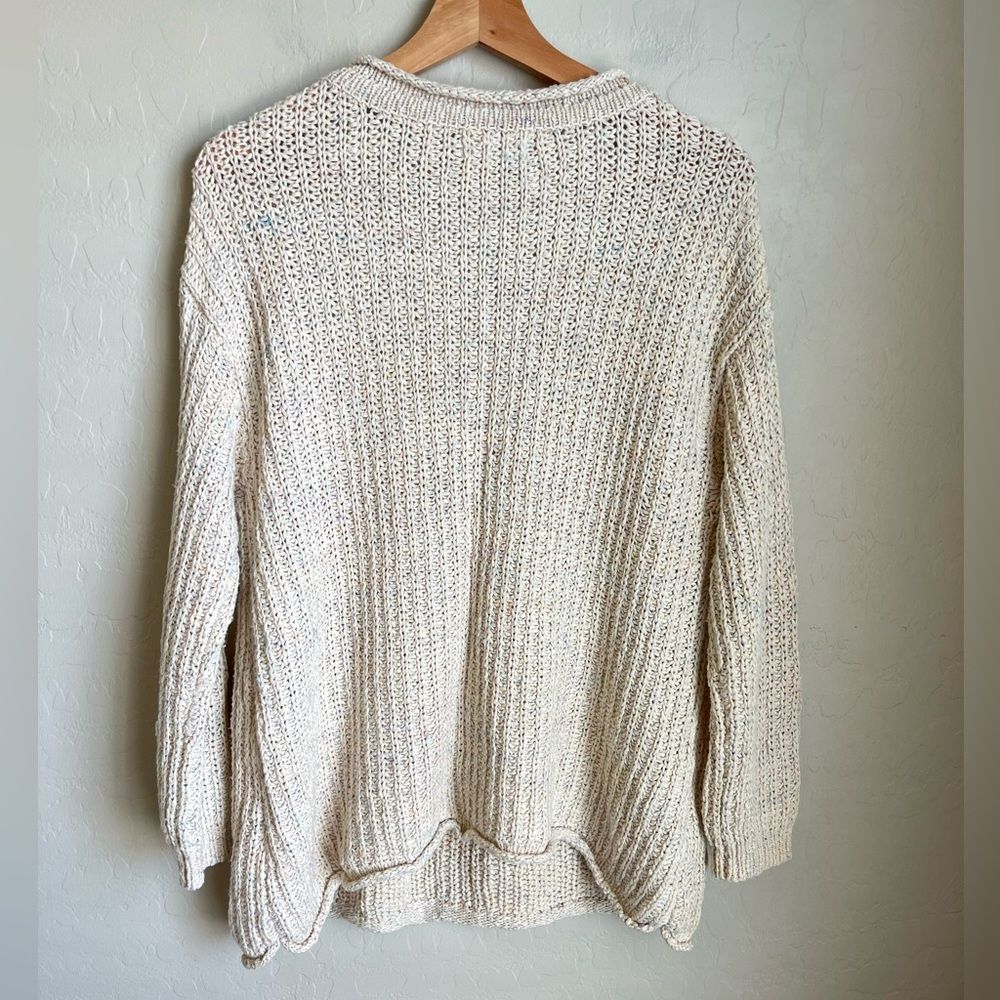 Anthropologie Cotton Knit Pullover Scoop Neck Sweater White Oversized Small - Picture 2 of 7